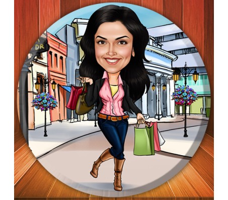 Customized Caricature In Shopping Market On Round Glass Frame