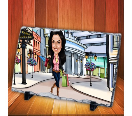 Customized Caricature in Shopping Market on Rectangle Shape Rocks