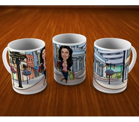 Customized Caricature In Shopping Market On Mugs