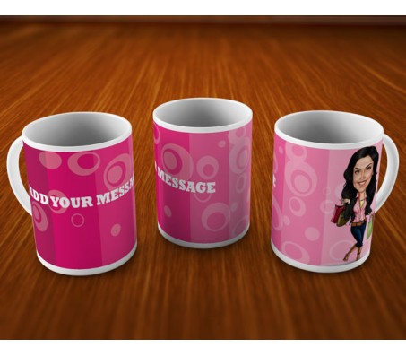 Customized Caricature In Shopping Market On Mugs With Message