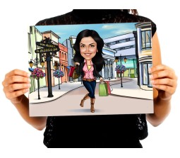 Customized Caricature In Shopping Market On A4 Poster