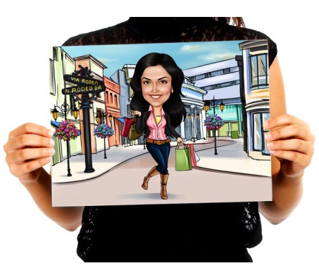 Customized Caricature In Shopping Market On A4 Poster