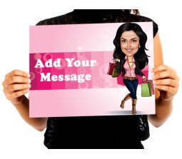 Customized Caricature In Shopping Market On A3 Poster With Message
