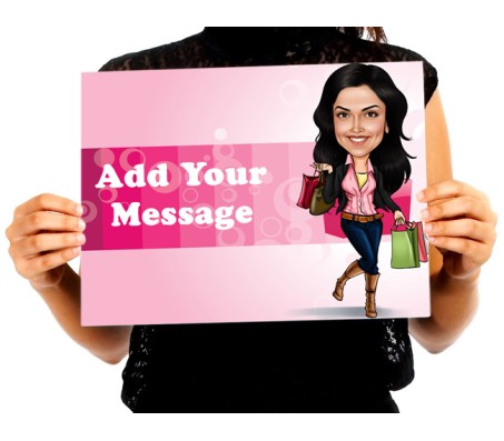 Customized Caricature In Shopping Market On A4 Poster With Message