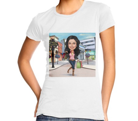 Customized Caricature In Shopping Market on T Shirts