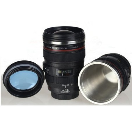 Black EF Canon Replica 24-105mm DSLR Camera Lens Mug [Glass Cover]