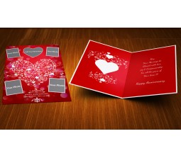 Beautiful Red Background with White Heart and Photos