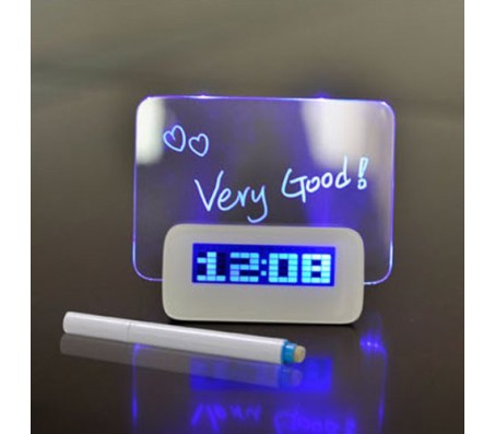 Fluorescent LED Message Digital Alarm Clock With Night Light [Blue]