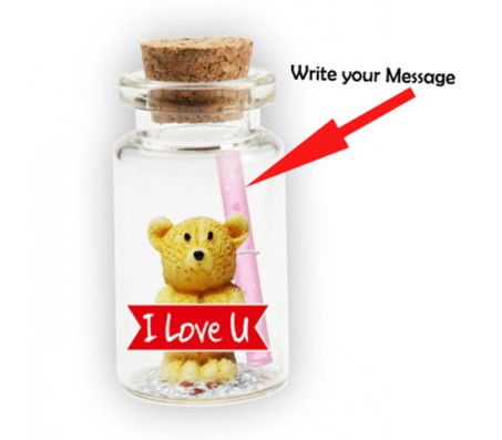Message in A Bottle With Teddy & I love You Cut