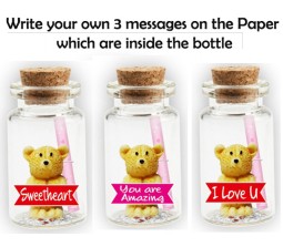 Set of 3 Message in A Bottle With Teddy & Love Messages [Sweet Heart, You Are Amazing, I love You] Cut