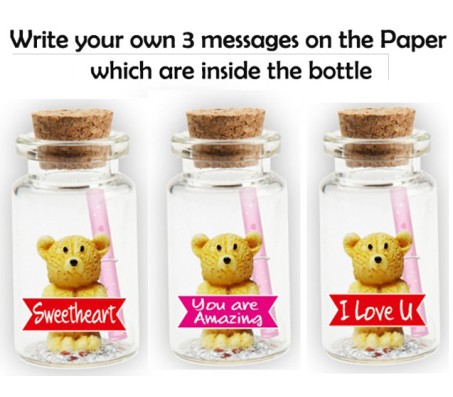 Set of 3 Message in A Bottle With Teddy & Love Messages [Sweet Heart, You Are Amazing, I love You] Cut