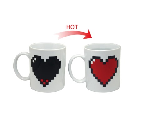 Pixel Black Heart Turns To Red When Hot Water Is Inserted Magic Mug