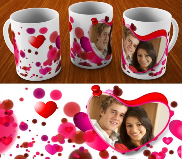 Personalize Valentine Mug With Heart Background