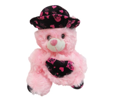 Pink Teddy With Heart & Black Hat [12 inches]