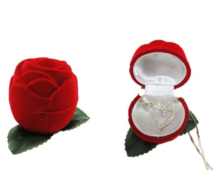 Rose Box With Heart Pendant & Necklace - Rink Box / Jewelry Box