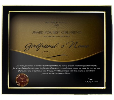 Personalized Certificate For Worlds Best Girlfriend With Frame