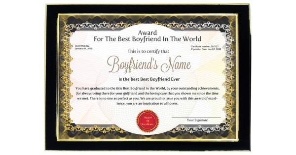Personalized Award Certificate For Worlds Best Boyfriend ...