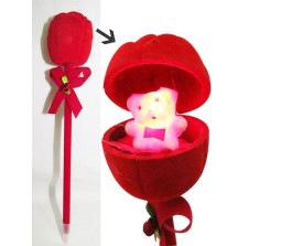 Rose Pen With Musical Teddy Inside [9.5 Inches]